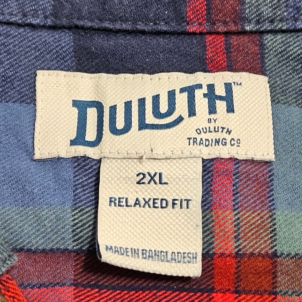Duluth Trading Co Mens 2XL Relaxed Fit Plaid Flannel Shirt Blue Red 3237-124 - Picture 3 of 9